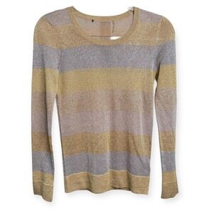 Antonio Melani Striped Gold Silver Metallic Knit Long Sleeve Top‎